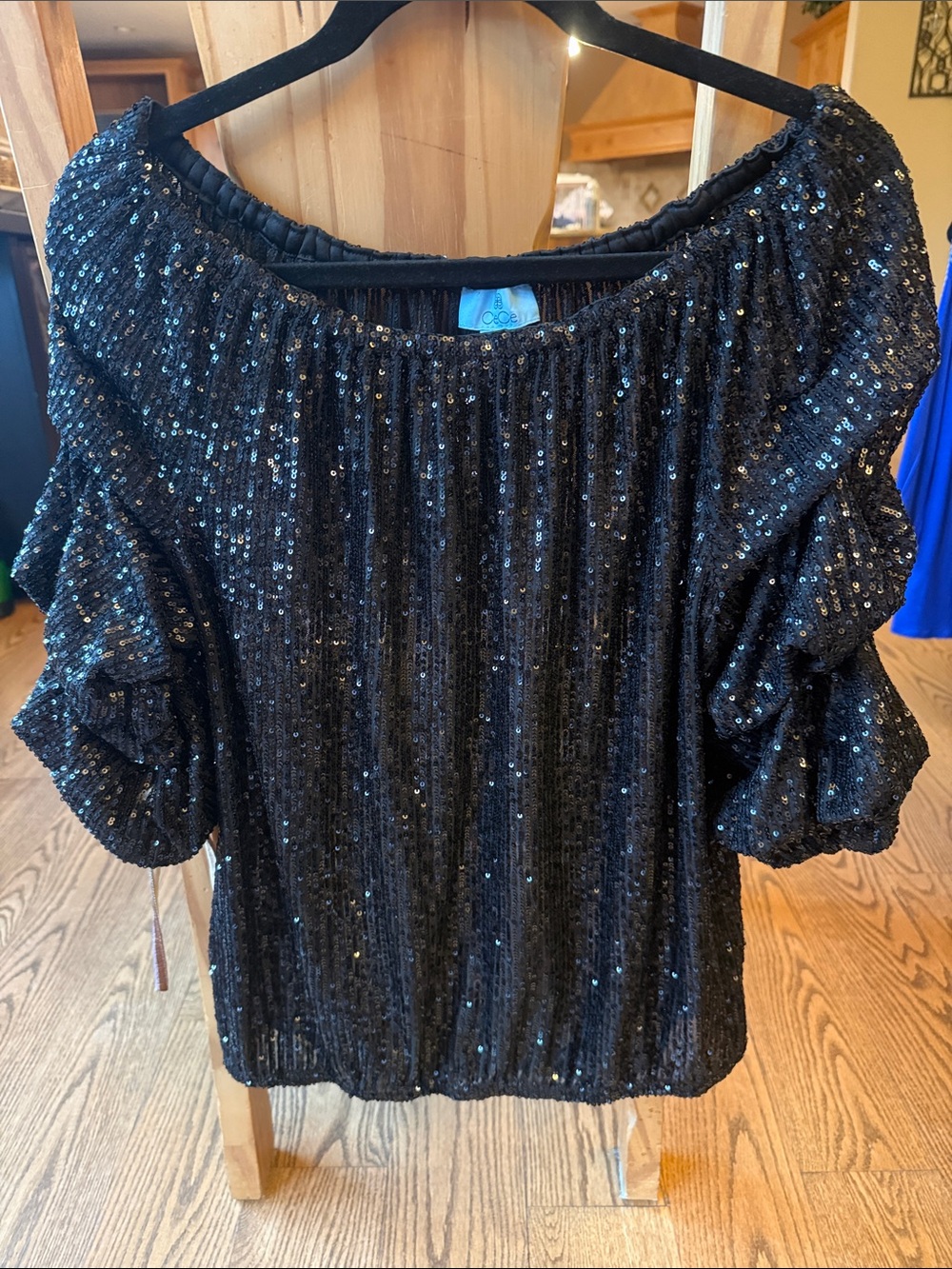 CeCe Black Sequin Off-Shoulder Blouse